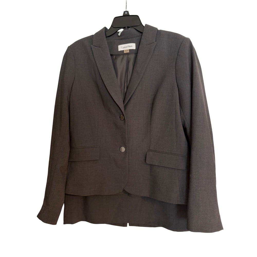Calvin Klein Skirt Suit 14 16 Gray 2-Piece Blazer Pencil Skirt Set Professional
